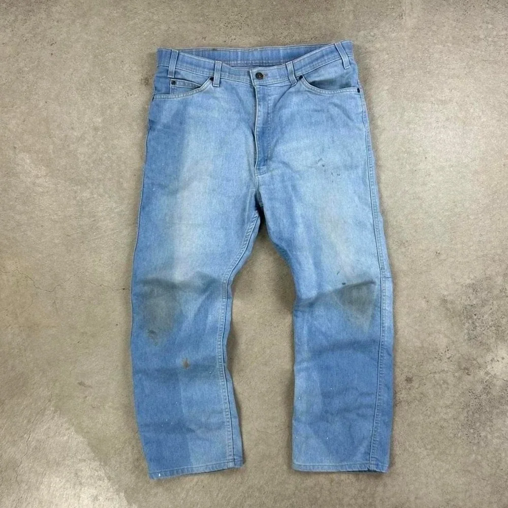 Vintage 80s Levis 514 Jeans Size 38x29 Blue Light‎ Wash Straight Leg Orange Tab
